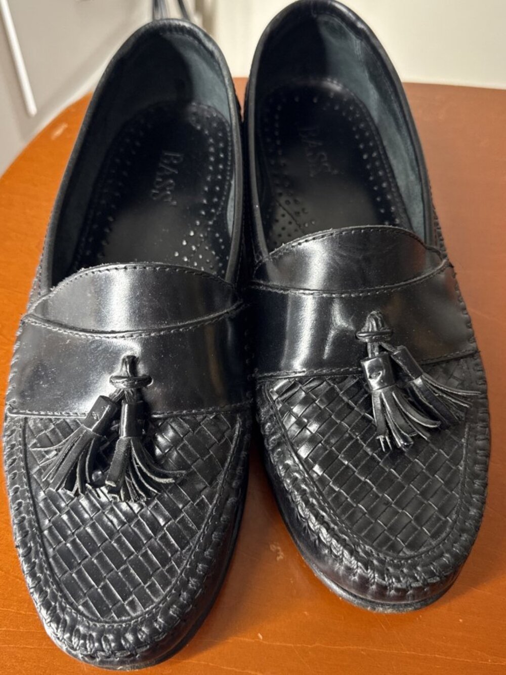 Bass Black Leather Weave Tassel Loafers Men’s 8.5 Classic Office Casual Slip-on